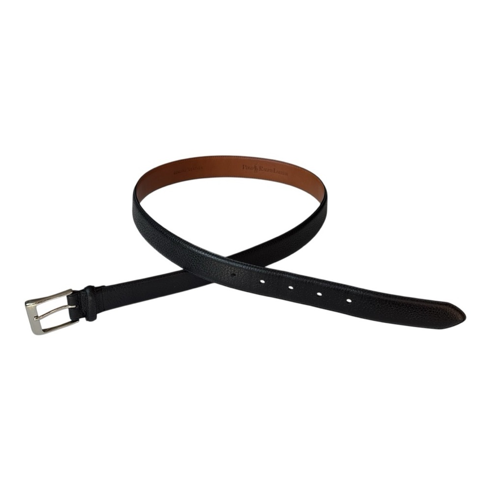 Polo Ralph Lauren black pebbled leather dress belt single-pronged buckle | 36